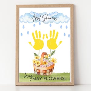 April Showers Bring May Flowers, Handprint Art, Spring Flowers Craft, Daycare, Preschool Activity, Handprint Flowers, Spring Art Craft