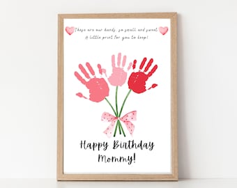 Handprint Flower Art, DIY Birthday Gift for Mom (Digital Download)