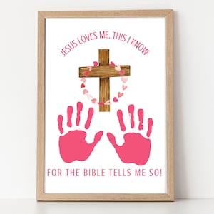 Preschool Bible Craft, Handprint Craft, Sunday School, Preschool Kids Toddler, Bible Verse Craft, Jesus Loves Me Cross Preschool Activity
