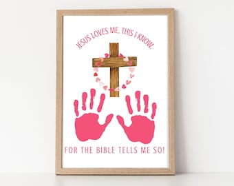 Preschool Bible Craft, Handprint Craft, Sunday School, Preschool Kids Toddler, Bible Verse Craft, Jesus Loves Me Cross Preschool Activity