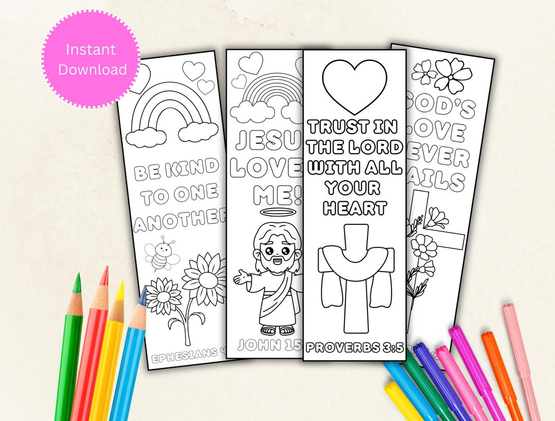 Bible Verse Coloring Bookmarks for Kids: Sunday School Craft (digital ...