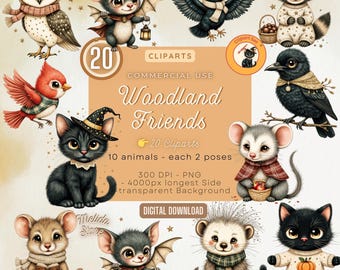 Woodland Animals Clipart Set – Watercolor Forest Creatures, 20 PNG (Digital Download)