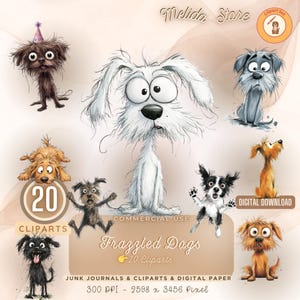 20 Frazzled Dogs-Clipart-Pack I 20PNG I Cartoon Dogs I Messy Dogs I Quirky-Funny I Zum Ausdrucken-Sublimieren & BastelnI Sofortiger Download