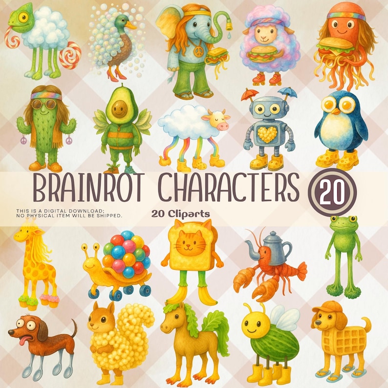 Brainrot Meme Character Clipart – 20 Watercolor Pngs (digital Download ...