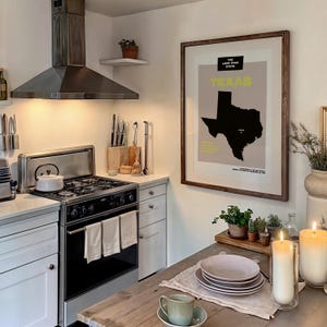 Impression de l'état du Texas |  Impression d'État américain | Impression de carte | Art mural tendance | Impression pour bureau à domicile | Impression de voyage | L'État solitaire
