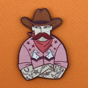 Cowboy Pin Badge / Wooden Pin Badge / Cowboy Brooch / Cowboy Pin image 2