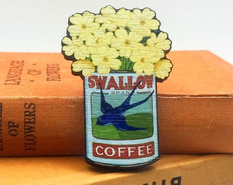 Primrose Brooch / Primrose Pin / Flower Brooch / Flower Pin / Vintage Style Pin / Swallow Brooch
