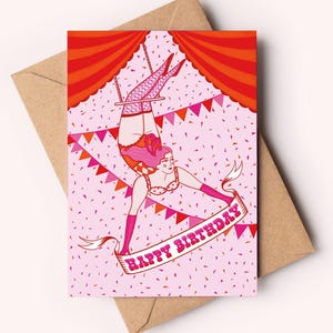 Circus Birthday Card A6 / Trapeze Artist Birthday Card