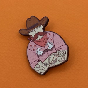 Cowboy Pin Badge / Wooden Pin Badge / Cowboy Brooch / Cowboy Pin image 1