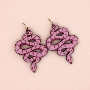 Snake Earrings / Pink Snake Earrings / Wooden Snake Earrings image 1