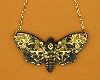 Deaths Head Hawkmoth Necklace / Moth Necklace / Wooden Moth Necklace