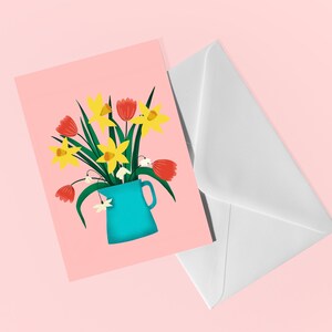 Spring Flowers Card / Daffodils and Tulips Card / Mothers Day Card / Floral Blank Greetings Card