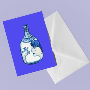 Ancient Greek Vase Card / Blank Greetings Card / Blue Lady Card