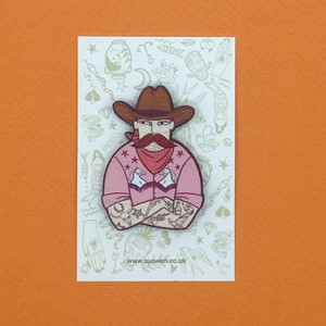 Cowboy Pin Badge / Wooden Pin Badge / Cowboy Brooch / Cowboy Pin image 3