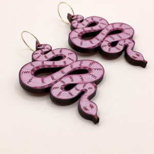 Snake Earrings / Pink Snake Earrings / Wooden Snake Earrings image 2