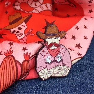 Cowboy Pin Badge / Wooden Pin Badge / Cowboy Brooch / Cowboy Pin image 4