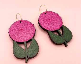 Dahlia Earrings / Pink Flower Earrings / Statement Flower Earrings / Floral Earrings