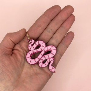 Snake Earrings / Pink Snake Earrings / Wooden Snake Earrings image 3