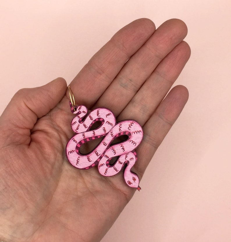 Snake Earrings / Pink Snake Earrings / Wooden Snake Earrings image 3