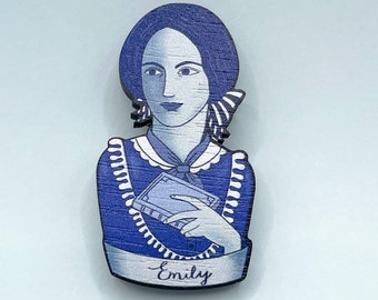 Emily Bronte Walnut Wood Pin Brooch - Gift for Book Lovers