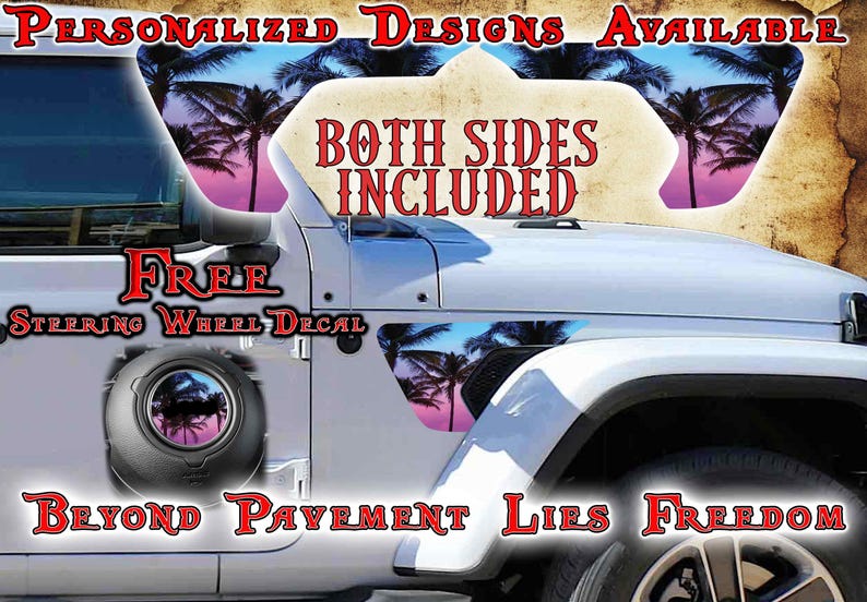 Palm Island Jeep Fender Vent Decal - Tropical Elegance image 1