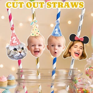 Aangepaste rietjes met foto gezicht, gepersonaliseerde feestbedankjes voor verjaardag, vrijgezellenfeest, bruidegom en elk feest, grappig cadeau, strotoppers