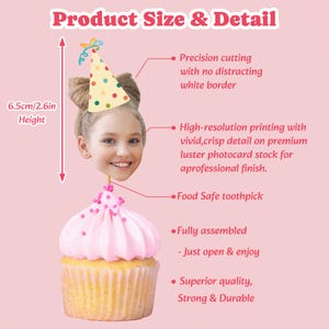 Custom Face Photo Cupcake Toppers, Personalized Cupcake Toppers, Head on a Stick, Fun Party Decoration for Baby First Birthday & any Events image 8