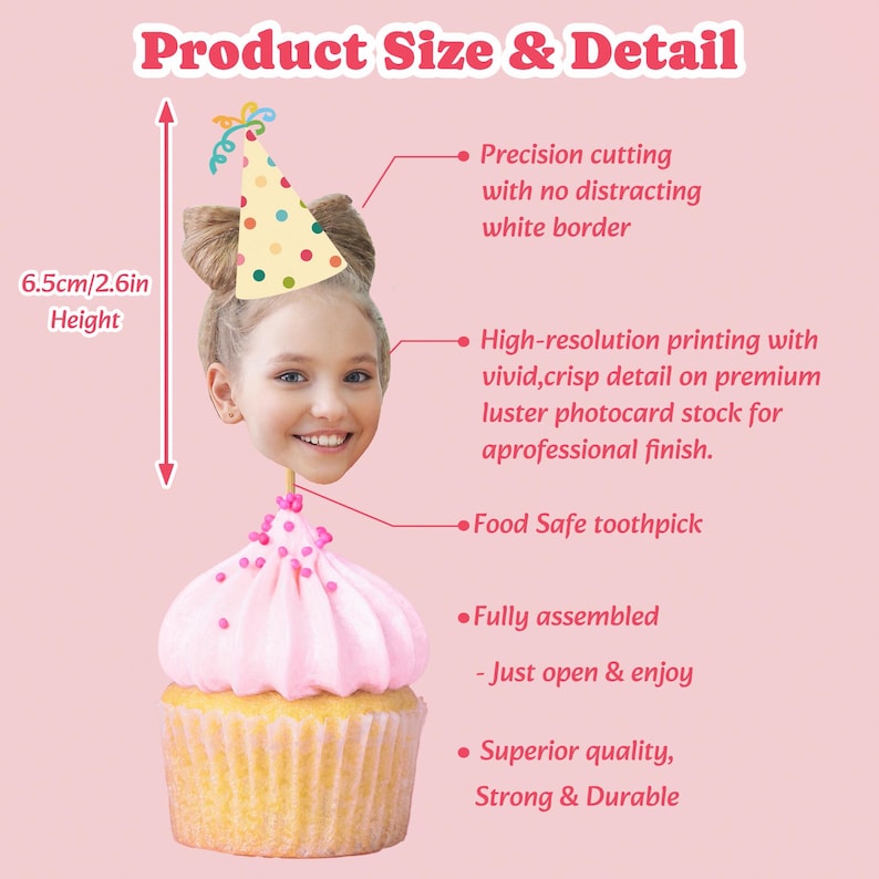 Custom Face Photo Cupcake Toppers, Personalized Cupcake Toppers, Head on a Stick, Fun Party Decoration for Baby First Birthday & any Events image 8
