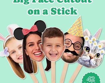Personalized Face on a Stick, Custom Big Head Cutouts for Bachelorette, Bridal Shower, Graduation, Birthday, Funny Gag Gift & Party Decor