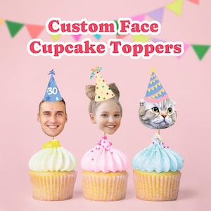 Custom Face Photo Cupcake Toppers, Personalized Cupcake Toppers, Head on a Stick, Fun Party Decoration for Baby First Birthday & any Events image 10