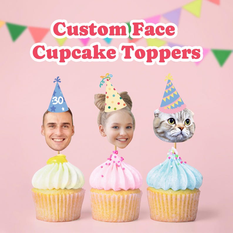 Custom Face Photo Cupcake Toppers, Personalized Cupcake Toppers, Head on a Stick, Fun Party Decoration for Baby First Birthday & any Events image 10