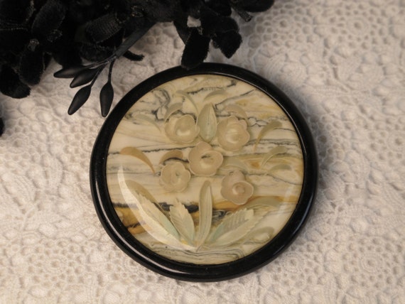 Brooch Pin Reverse Carved & Painted Lucite Flower… - image 1