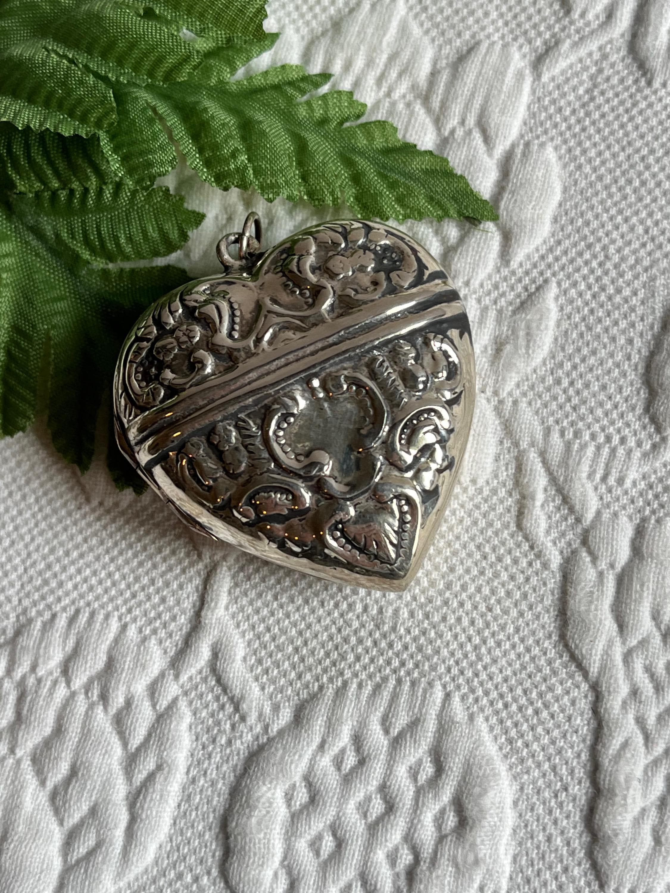 Locket Embossed Heart Sterling Silver Vintage 1990s Pendant