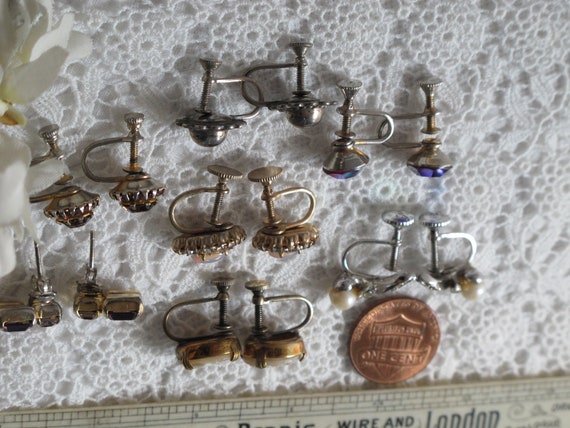 7 Pc Destash Lot  Earrings Tiny Styles Rhinestone… - image 7