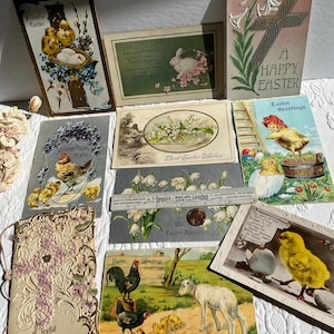 10 Easter Post Cards All Antique c. 1910 Rabbit Chicks Lamb Eggs