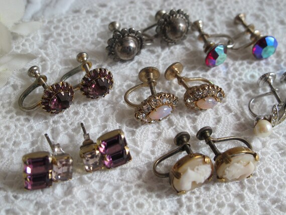 7 Pc Destash Lot  Earrings Tiny Styles Rhinestone… - image 4