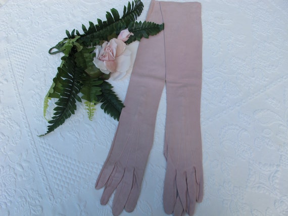 Gloves Extra Long 21 1/2"Pale Pink Kid Suede Leat… - image 2