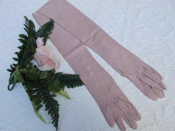 Gloves Extra Long 21 1/2"Pale Pink Kid Suede Leat… - image 3