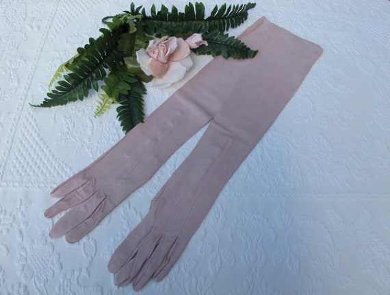 Gloves Extra Long 21 1/2"Pale Pink Kid Suede Leat… - image 1