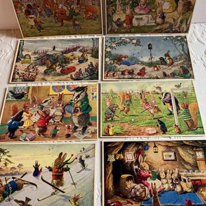 8 cartes postales illustrations d'animaux pittoresques vintage des années 1950 Racey Helps Molly Brett Margaret Tempest