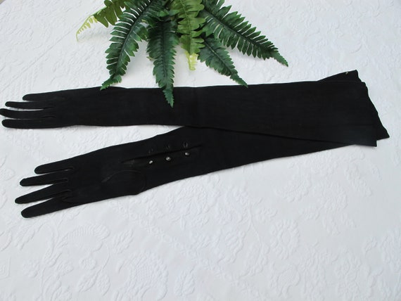 Gloves Extra Long 22" Black Kid Suede Leather 3 B… - image 2