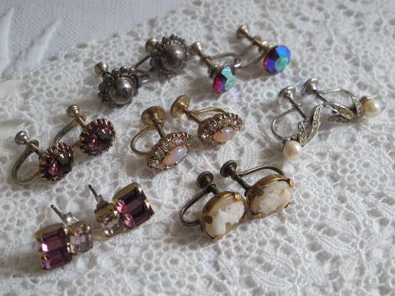 7 Pc Destash Lot  Earrings Tiny Styles Rhinestone… - image 2