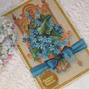 Carte postale Forget Me Not Flowers Emblème du véritable amour Antique édouardienne datée 1914 Carte romantique ancienne