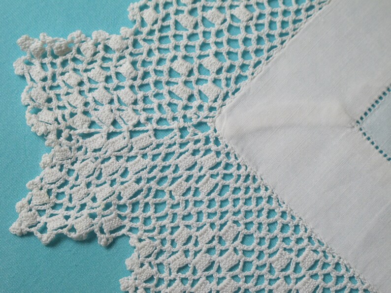 Centerpiece Large Doily Embroidered Shamrocks Wide Hand Crocheted Lace Antique c.1920 For Table Topper Dresser Bureau