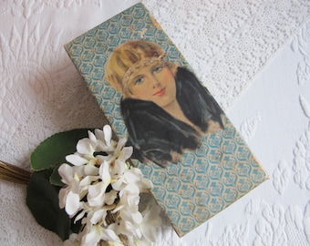Chocolate Box Candy Gift Container Lovely Blonde Flapper Woman Antique 1920's 20s