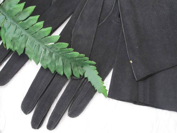 Gloves Extra Long 22" Black Kid Suede Leather 3 B… - image 7