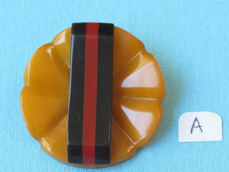 Button Bakelite Huge Carved Laminated Marbled Butterscotch Red Black NBS Large 1 34 Across Vintage 1930s 1940s Metal Shank Coat Sweater B