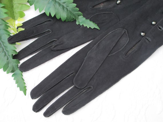 Gloves Extra Long 22" Black Kid Suede Leather 3 B… - image 5