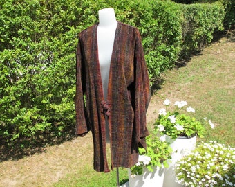 Jacket Coat Hand Woven Chenille Deep Autumn Colours Vintage 1990s Loose Flowing Lagenlook