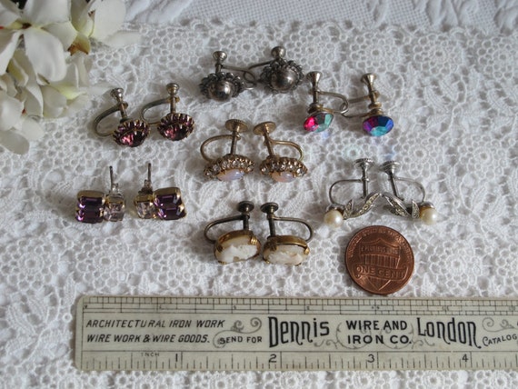 7 Pc Destash Lot  Earrings Tiny Styles Rhinestone… - image 6